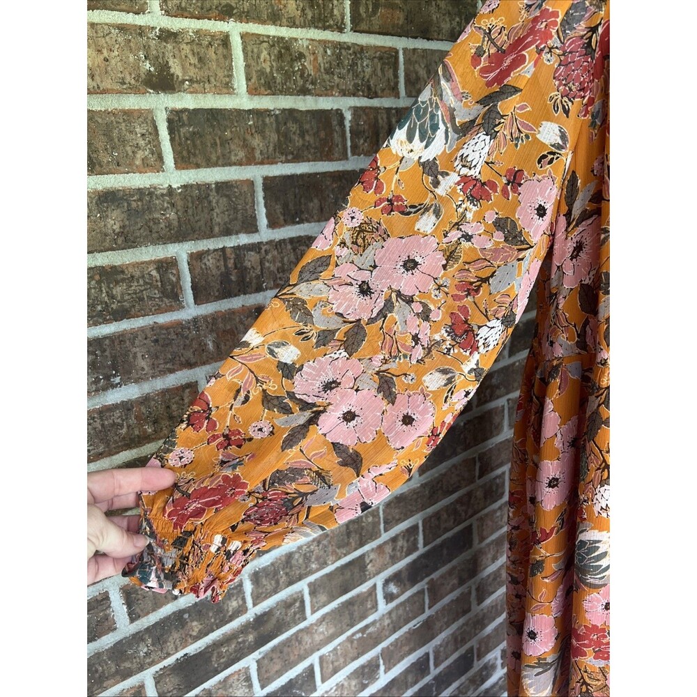 Kate & Sam Burnt Orange Ruffle Maxi Dress Size Medium Pink Long Sleeves Sunset - Picture 3 of 16